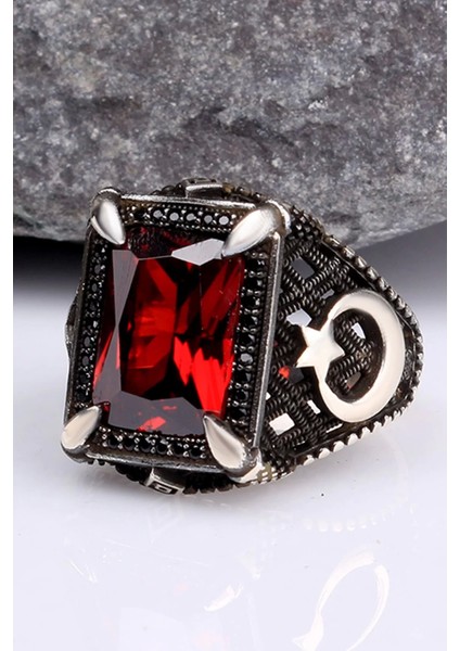 925 Ayar Gümüş Zirkon Taşlı Ayyıldız Motifli Erkek Yüzük Silver modelleri