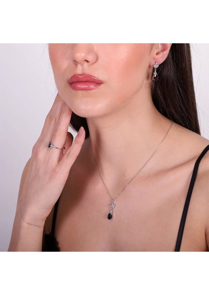 925 Ayar Zirkon Taşlı Kadın Silver Set