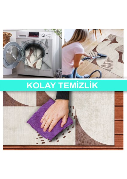 Ilyaki Home Aral Desenli Kadife Pamuk Tabanlı Yıkanabilen Kaydırmaz Salon Halısı