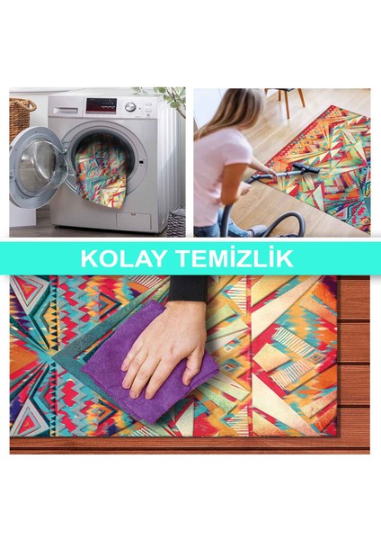 Ilyaki Home Aron Desenli Kadife Pamuk Tabanlı Yıkanabilen Kaydırmaz Salon Halısı