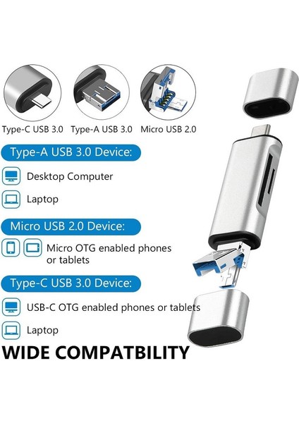 Type C USB Kart Okuyucu Micro Sd Card Reader Çevirici Dönüştürücü Adaptör