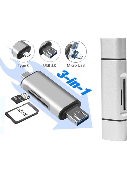 Type C USB Kart Okuyucu Micro Sd Card Reader Çevirici Dönüştürücü Adaptör