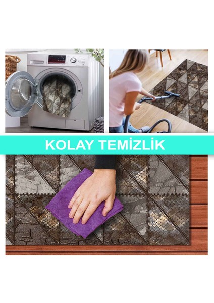 Ilyaki Home Ash Desenli Kadife Pamuk Tabanlı Yıkanabilen Kaydırmaz Salon Halısı