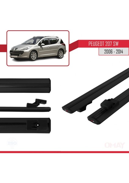 Peugeot 207 Sw 2006-2014 Arası ile Uyumlu Basıc Model Ara Atkı Tavan Barı Siyah