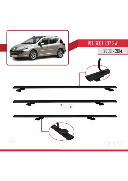 Peugeot 207 Sw 2006-2014 Arası ile Uyumlu Basıc Model Ara Atkı Tavan Barı Siyah