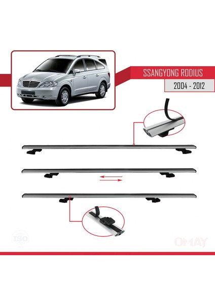 Ssangyong Rodius 2004-2012 Arası ile Uyumlu Basıc Model Ara Atkı Tavan Barı Gri