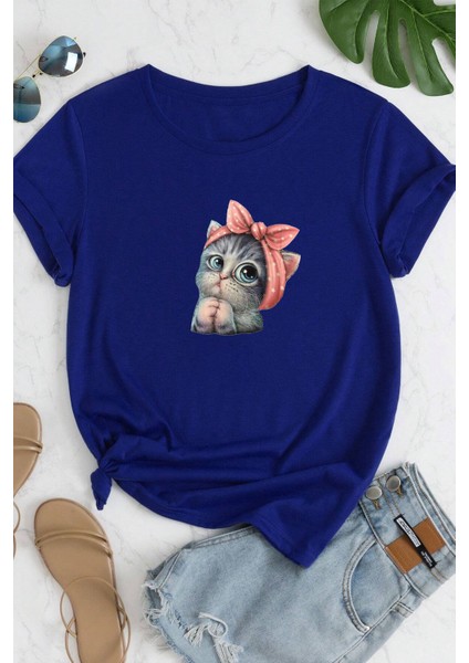 Unisex Sevimli Kedi Tasarım T-Shirt