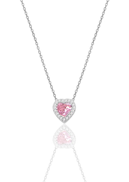 Gümüş Rodyumlu Pembe Taşlı Pırlanta Modeli Kalp Kolye, Küpe, Bileklik Üçlü Set SGTL12211PEMBE fiyatları