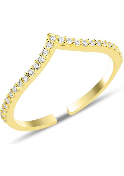 Gümüş Altın Yaldızlı Zirkon Taşlı Alttan Ayarlanabilir Tutku Yüzük SGTL12222GOLD