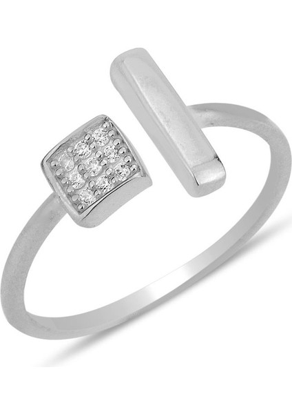 Gümüş Rodyumlu Zirkon Taşlı Üstten Ayarlanabilir Küp Modeli Yüzük SGTL12223RODAJ