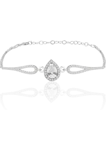 Gümüş Rodyumlu,zirkon Taşlı Pırlanta Modeli Damla Bileklik SGTL12219BEYAZ