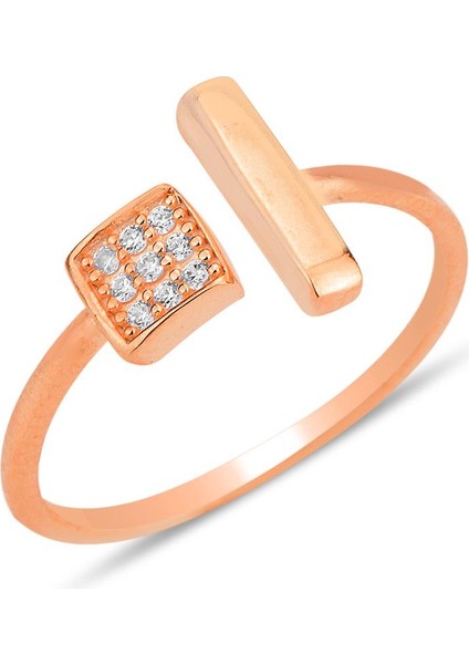 Gümüş Rose Zirkon Taşlı Üstten Ayarlanabilir Küp Modeli Yüzük SGTL12223ROSE