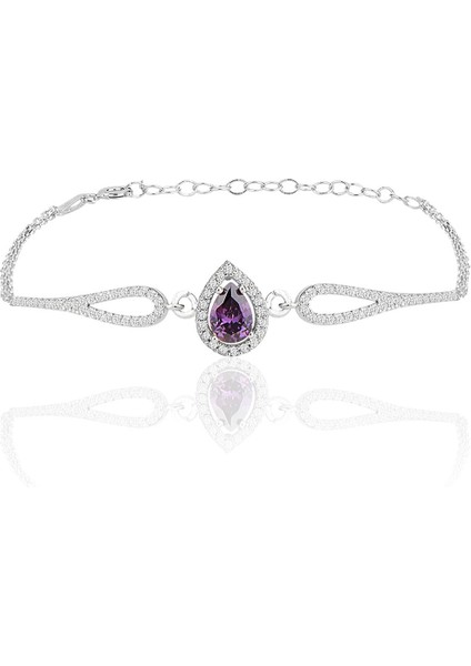 Gümüş Rodyumlu Ametis Zirkon Taşlı Pırlanta Modeli Damla Bileklik SGTL12219MOR