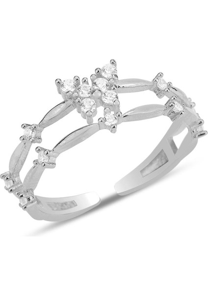 Gümüş Rodyumlu Zirkon Taşlı Alttan Ayarlanabilir Kelebek Yüzük SGTL12228RODAJ