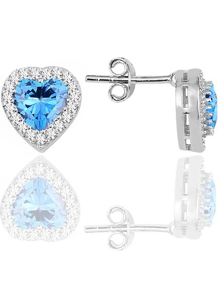 Gümüş Rodyumlu Akuamarin Taşlı Pırlanta Modeli Kalp Kolye, Küpe, Bileklik Üçlü Set SGTL12211MAVI fırsatları