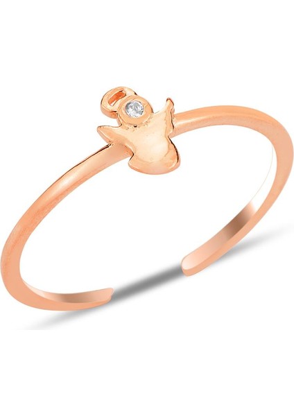 Gümüş Rose Zirkon Taşlı Alttan Ayarlanabilir Peri Yüzük SGTL12227ROSE