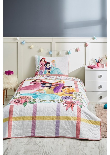 Princess Flowers Pembe Tek Kişilik Disney Lisanslı Çocuk Yatak Örtüsü 160X230