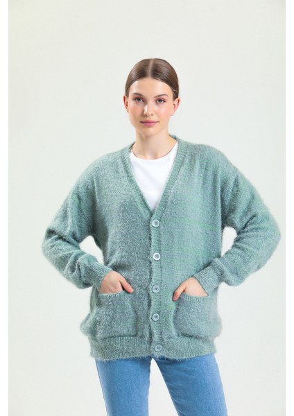 Su Yeşili Hırka, Kadın Hırkası, Oversize Hırka, Triko Hırka