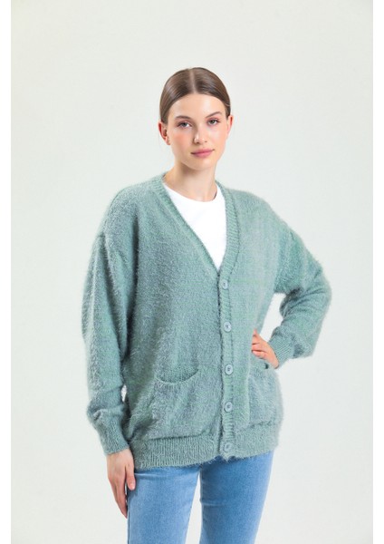 Su Yeşili Hırka, Kadın Hırkası, Oversize Hırka, Triko Hırka