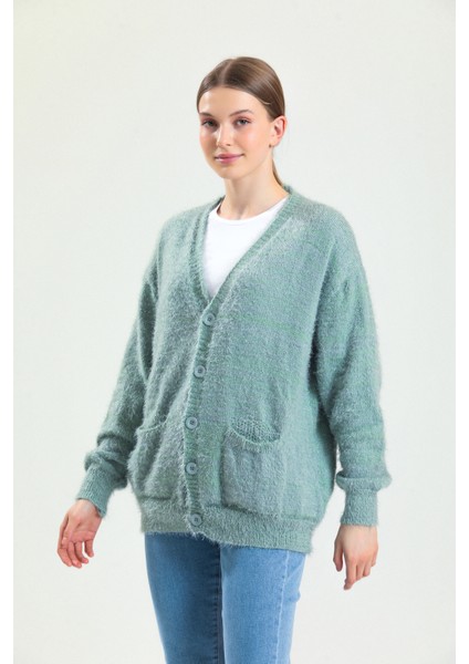Su Yeşili Hırka, Kadın Hırkası, Oversize Hırka, Triko Hırka