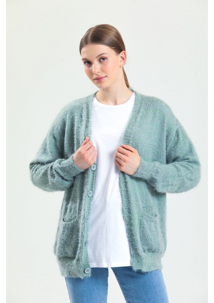 Su Yeşili Hırka, Kadın Hırkası, Oversize Hırka, Triko Hırka
