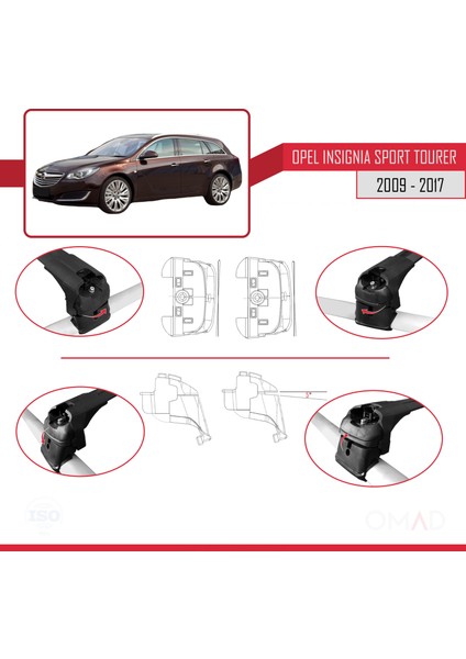 Opel - Vauxhall Insignia Sport Tourer 2009-2017 Arası ile Uyumlu Ace-2 Ara Atkı Tavan Barı Siyah