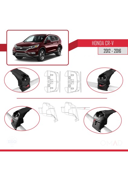 Honda Cr-V (Mk4) 2012-2016 Arası ile Uyumlu Ace-2 Ara Atkı Tavan Barı Siyah