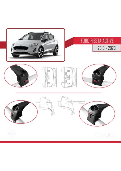 Ford Fiesta Actıve 2018 ve Sonrası ile Uyumlu Ace-2 Ara Atkı Tavan Barı Siyah