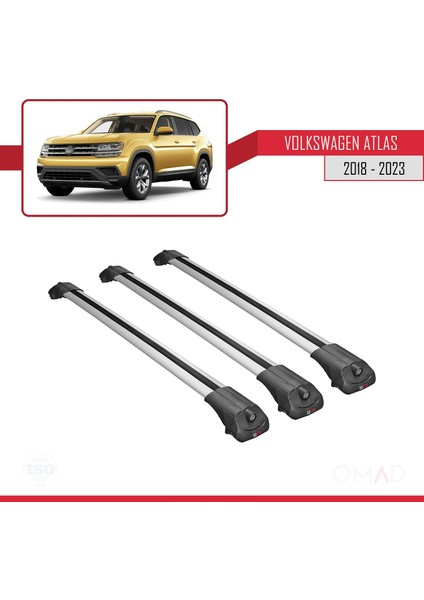 Volkswagen Atlas 2018 ve Sonrası ile Uyumlu Ace-1 Ara Atkı Tavan Barı Gri 3 Adet Bar modelleri