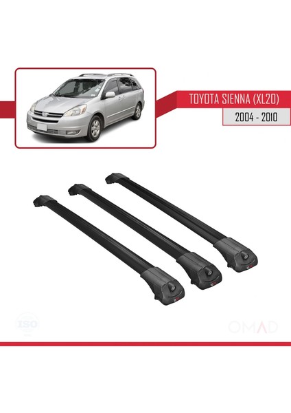 Toyota Sienna (XL20) 2004-2010 Arası ile Uyumlu Ace-1 Ara Atkı Tavan Barı Siyah 3 Adet Bar