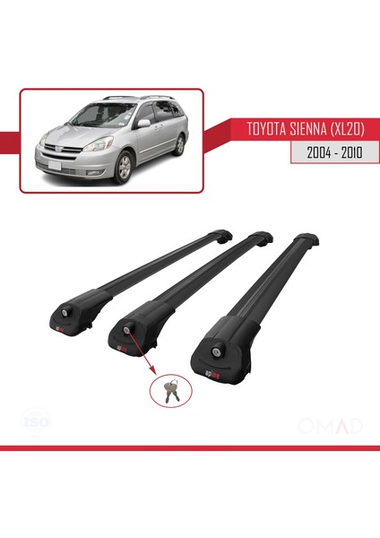 Toyota Sienna (XL20) 2004-2010 Arası ile Uyumlu Ace-1 Ara Atkı Tavan Barı Siyah 3 Adet Bar