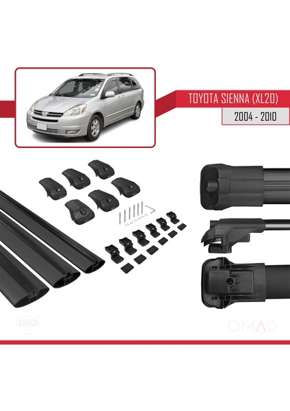 Toyota Sienna (XL20) 2004-2010 Arası ile Uyumlu Ace-1 Ara Atkı Tavan Barı Siyah 3 Adet Bar