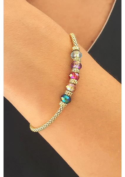 Swarovski Taşlı 925AYAR Gümüş Üzerine Altın Kaplama Trend Bileklik