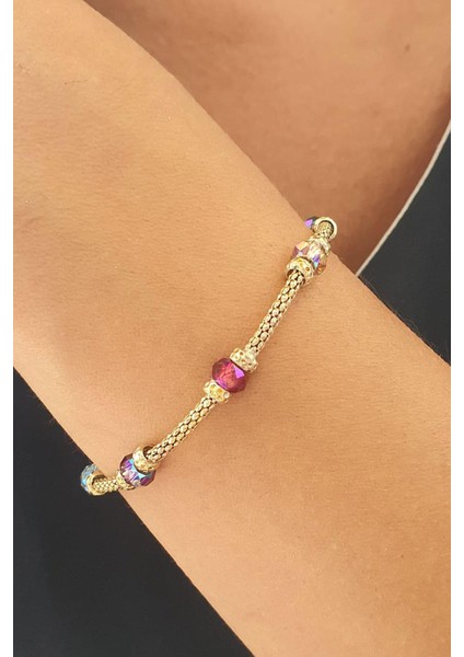 Swarovski Taşlı 925AYAR Gümüş Üzerine Altın Kaplama Trend Bileklik