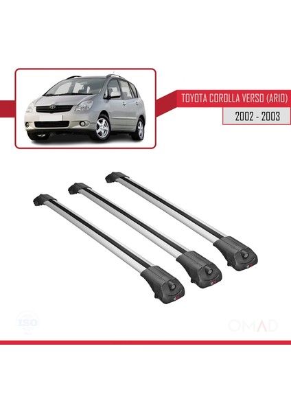 Toyota Corolla Verso (AR10) 2002-2003 Arası ile Uyumlu Ace-1 Ara Atkı Tavan Barı Gri 3 Adet Bar