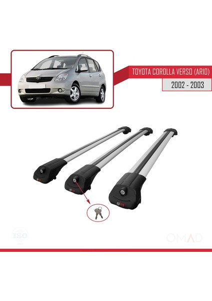 Toyota Corolla Verso (AR10) 2002-2003 Arası ile Uyumlu Ace-1 Ara Atkı Tavan Barı Gri 3 Adet Bar