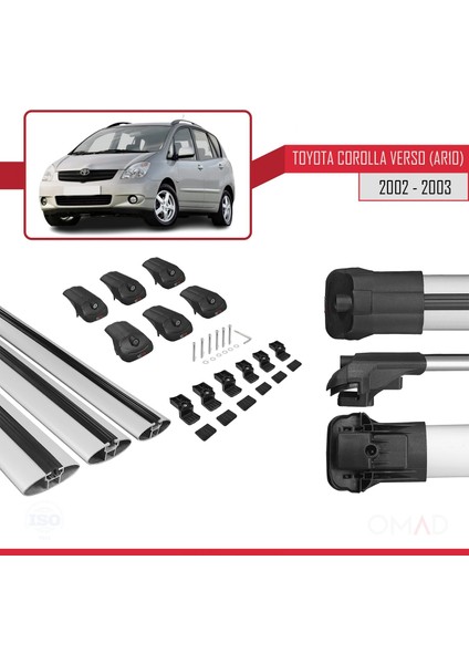 Toyota Corolla Verso (AR10) 2002-2003 Arası ile Uyumlu Ace-1 Ara Atkı Tavan Barı Gri 3 Adet Bar