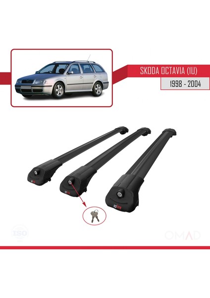 Skoda Octavia (1u) 1998-2004 Arası ile Uyumlu Ace-1 Ara Atkı Tavan Barı Siyah 3 Adet Bar