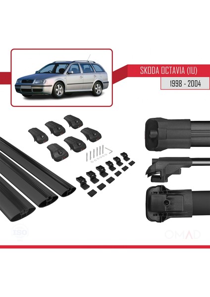 Skoda Octavia (1u) 1998-2004 Arası ile Uyumlu Ace-1 Ara Atkı Tavan Barı Siyah 3 Adet Bar