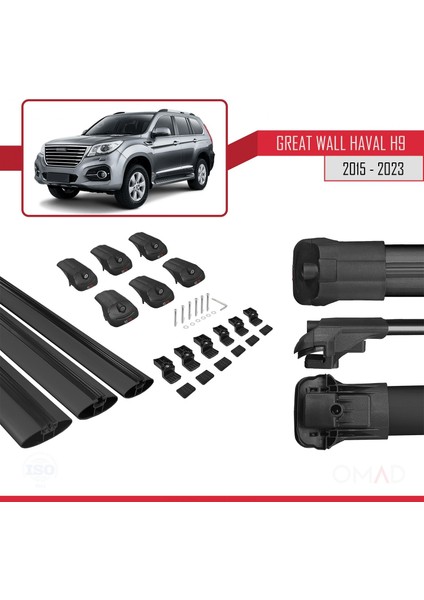 Great Wall Haval H9 2015 ve Sonrası ile Uyumlu Ace-1 Ara Atkı Tavan Barı Siyah 3 Adet Bar