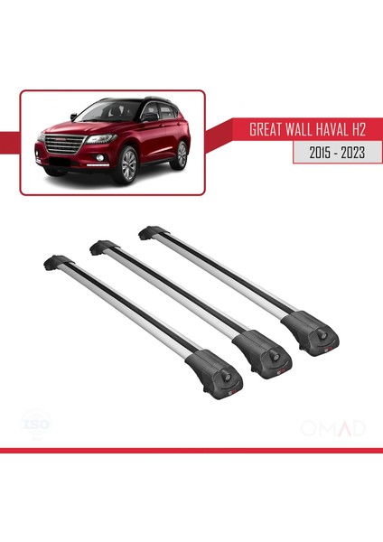 Great Wall Haval H2 2015 ve Sonrası ile Uyumlu Ace-1 Ara Atkı Tavan Barı Gri 3 Adet Bar