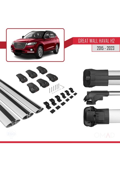 Great Wall Haval H2 2015 ve Sonrası ile Uyumlu Ace-1 Ara Atkı Tavan Barı Gri 3 Adet Bar