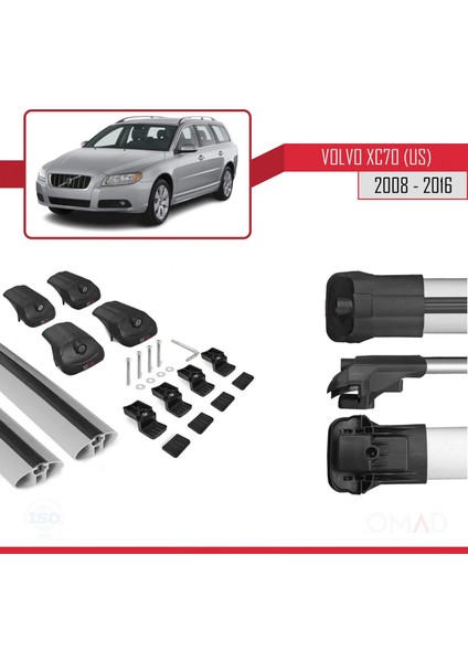 Volvo XC70 (Us) 2008-2016 Arası ile Uyumlu Ace-1 Ara Atkı Tavan Barı Gri