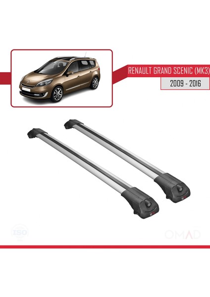 Renault Grand Scenic (Mk3) 2009-2016 Arası ile Uyumlu Ace-1 Ara Atkı Tavan Barı Gri modelleri