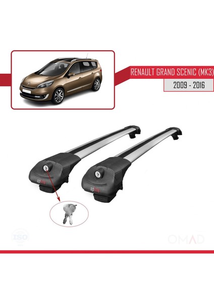 Renault Grand Scenic (Mk3) 2009-2016 Arası ile Uyumlu Ace-1 Ara Atkı Tavan Barı Gri fırsatları