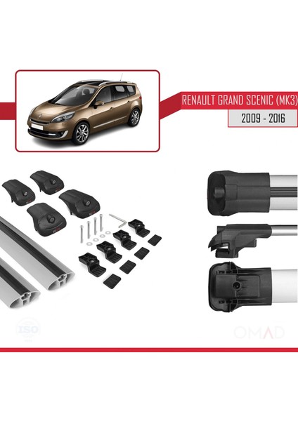 Renault Grand Scenic (Mk3) 2009-2016 Arası ile Uyumlu Ace-1 Ara Atkı Tavan Barı Gri indirimleri