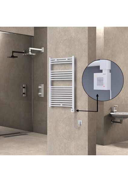 Haiti Elektrikli Havlupan 600X1000 Düz Beyaz Parlak (Ktx1 Termostat) 600 Watt Spiral Kablolu