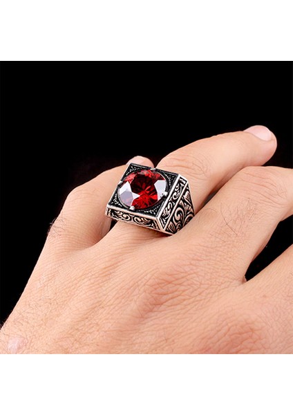 925 Ayar Kalem Işleme Motifli Zirkon Taşlı Erkek Yüzük Silver fırsatları