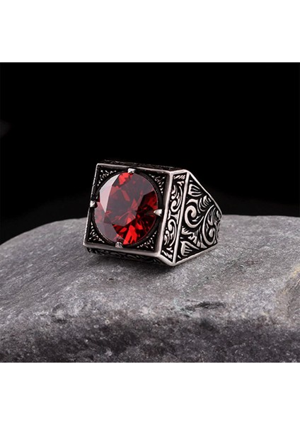 925 Ayar Kalem Işleme Motifli Zirkon Taşlı Erkek Yüzük Silver indirimleri