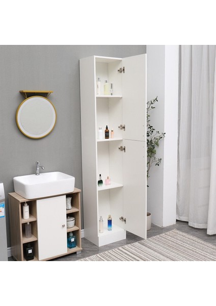 Aden Home Beyaz Mdf Çok Amaçlı Dolap, Banyo Dolabı, Mutfak Kiler Erzak Dolabı, MBNY25